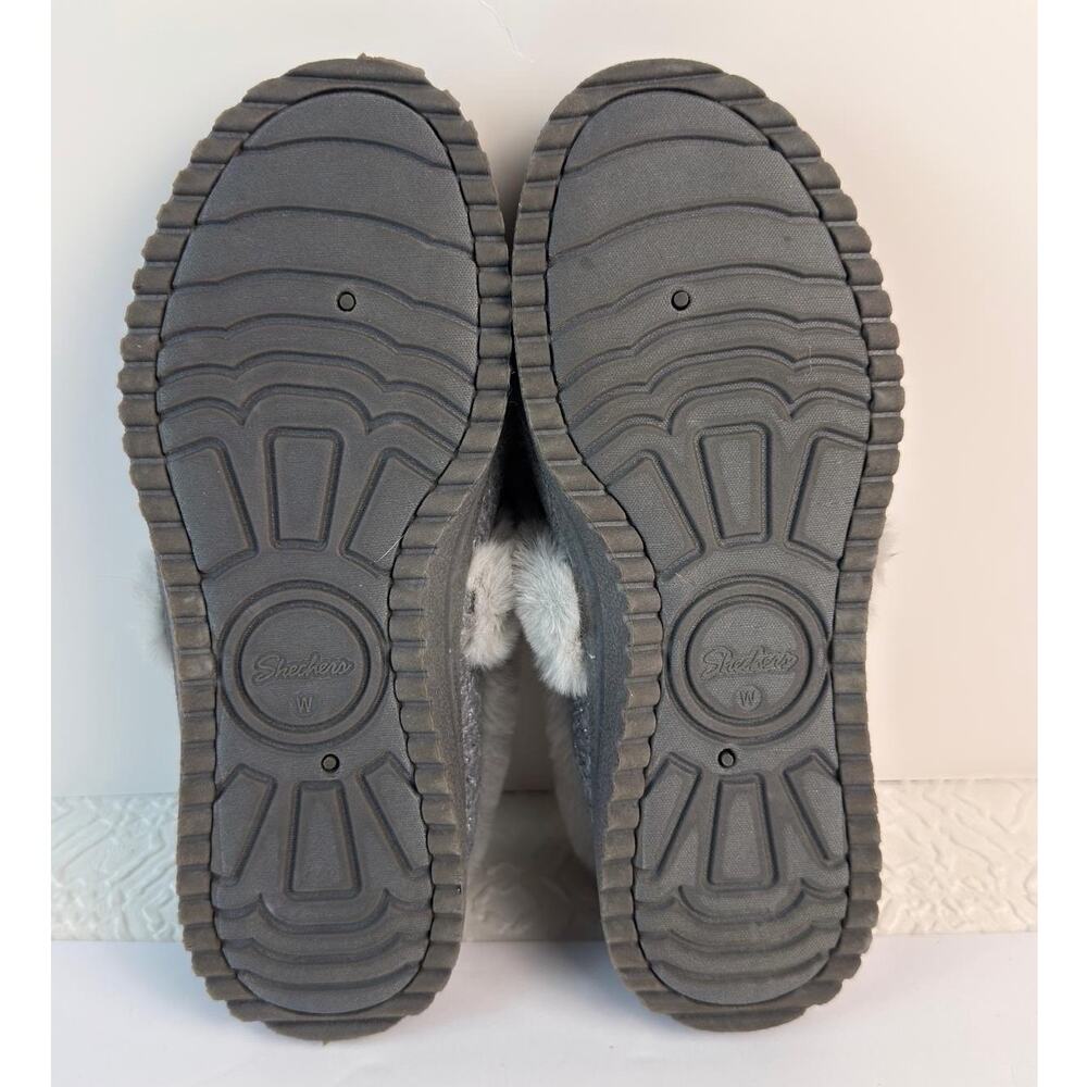 Skechers Memory Foam Gray Faux Fur Slippers Women’s Cozy House Shoes - Picture 3 of 7